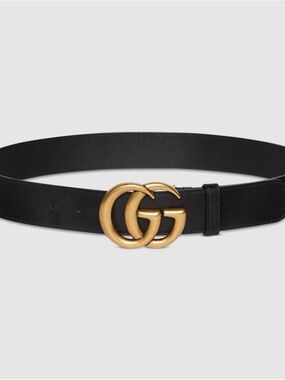 Gucci Black Leather Belt with Gold Double G Buckle